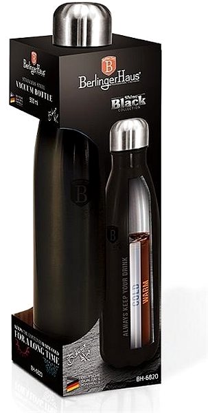 Thermos BERLINGERHAUS stainless steel bottle 0,5 l, Shiny Black Collection ...