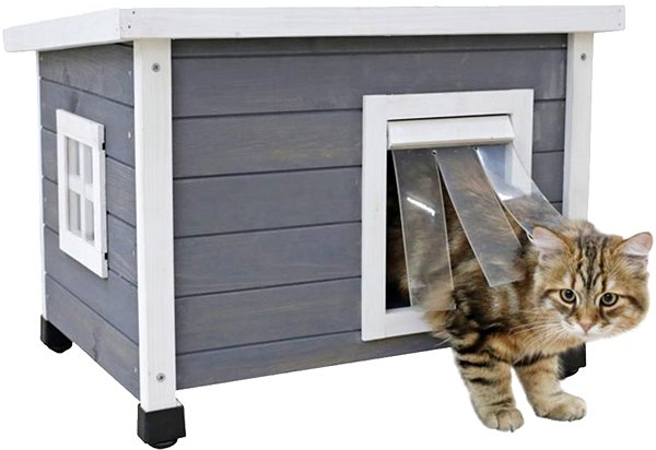 Pelíšek Kerbl Dřevěná bouda pro kočky Rustica, 57 × 45 × 43 cm, šedá ...