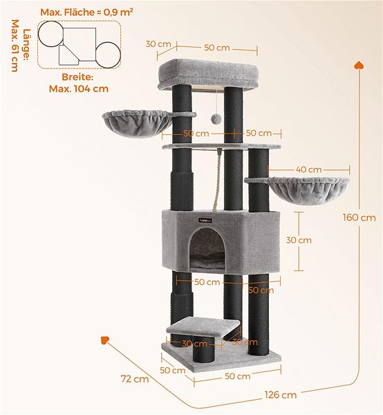 Cat scratching post Houseland Cat scratching post Jerry 160 cm, grey .