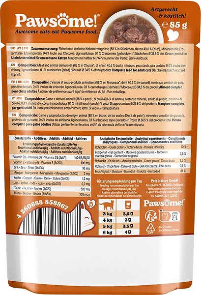 Kapsička pro kočky Pawsome! Adult s kachním masem 85 g ...