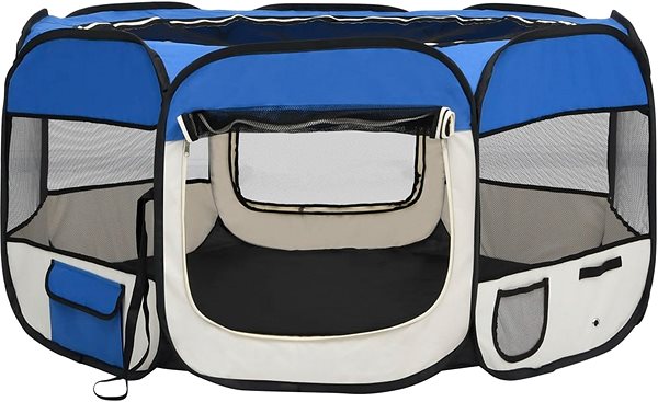 Foldable dog pen with bag blue 90 x 90 x 58 cm .