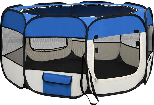 Foldable dog pen with bag blue 90 x 90 x 58 cm .