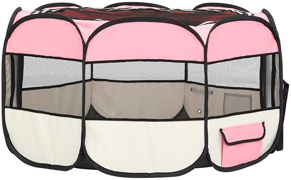 Foldable dog pen with bag pink 90 x 90 x 58 cm .