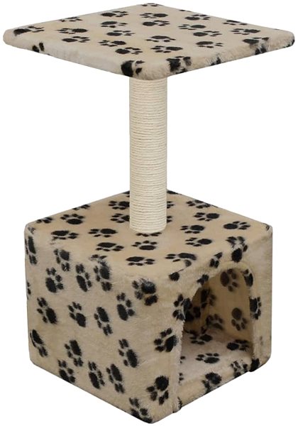 Škrabadlo pre mačky Shumee Škrabacia mačacia skrýša s poschodím 30 × 30 × 55 cm béžová s labkami Bočný pohľad