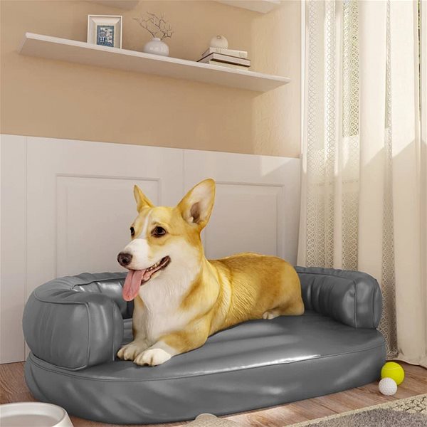 SHUMEE Ergonomic Foam dog bed grey 75×53cm faux leather