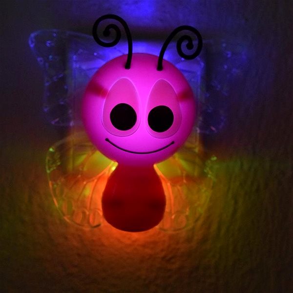 Nočné svetlo LED detská lampička do zásuvky MOTÝL 1 W/230 V/RGB, súmrakový senzor Lifestyle