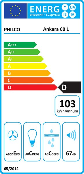 Extractor Hood PHILCO Ankara 60 L Energy label