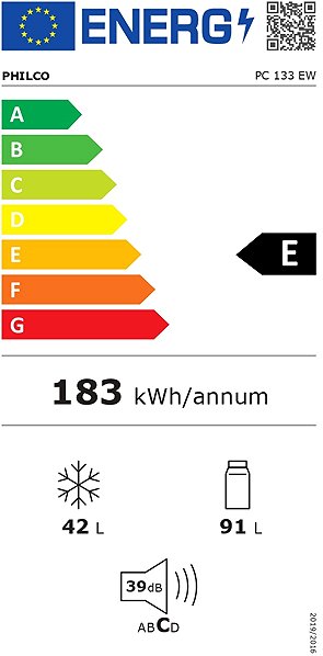 Refrigerator PHILCO PC 133 EW combination refrigerator Energy label