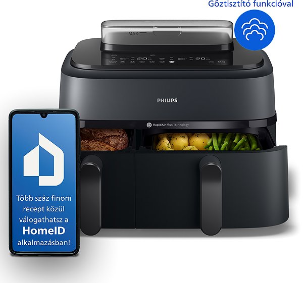 Philips 5000 Steam DualBasket Hot Air Fryer NA550/00 .