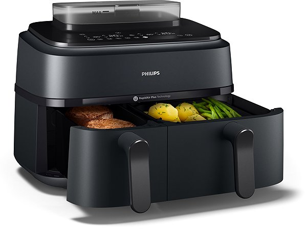 Philips 5000 Steam DualBasket Hot Air Fryer NA550/00 .