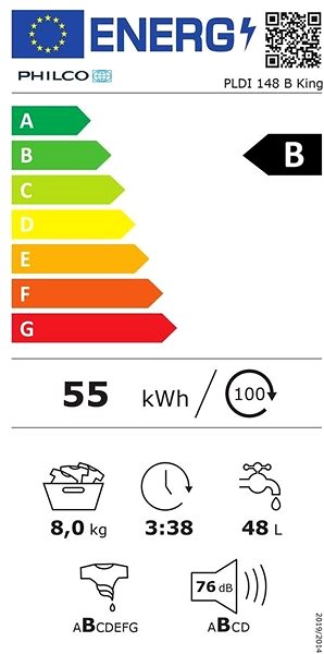 Washing Mashine PHILCO PLDI 148 B King Energy label