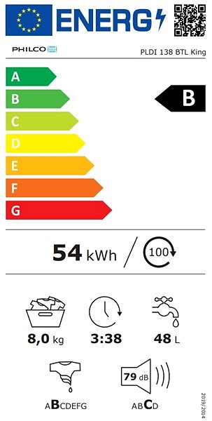 Washing Machine PHILCO PLDI 138 BTL King Top-loading washing machine Energy label