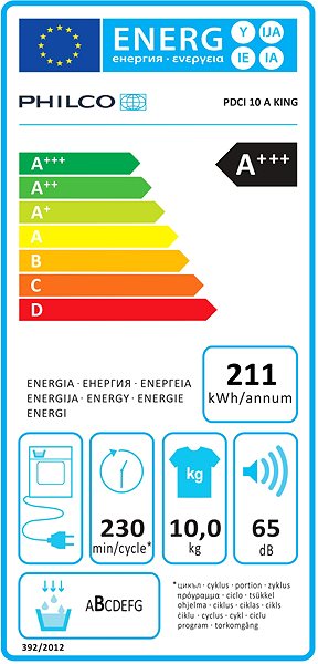 Szárítógép PHILCO PDCI 10 A King Energia címke