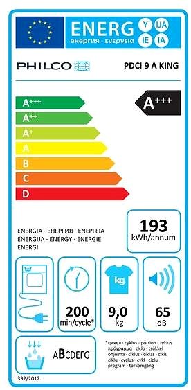 Clothes Dryer PHILCO PDCI 9 A King Energy label