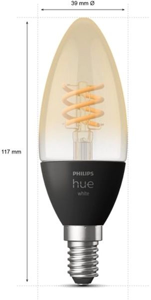 LED izzó Philips Hue White 4.5W 550 Filament, gyertya, E14 Műszaki vázlat