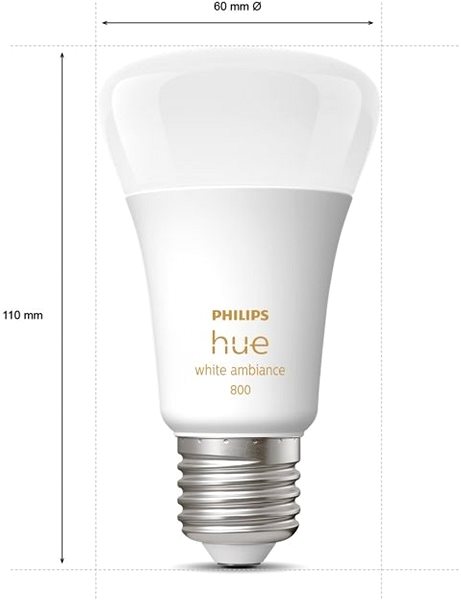 LED Bulb Philips Hue White Ambiance 6W 800 E27 4 pcs Technical draft