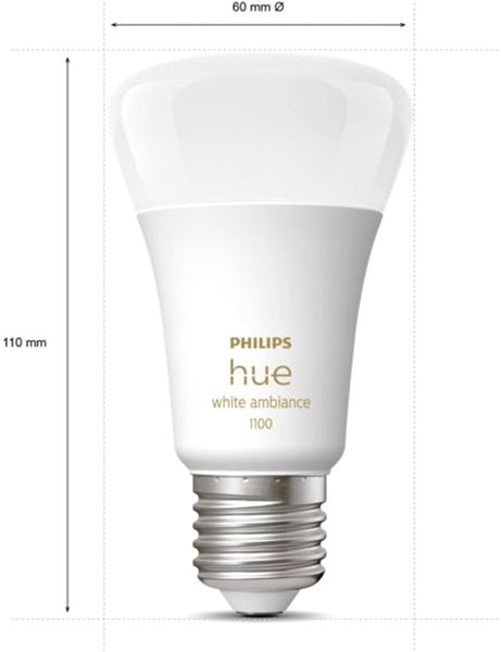 LED Bulb Philips Hue White Ambiance 8W 1100 E27 2 pcs Technical draft