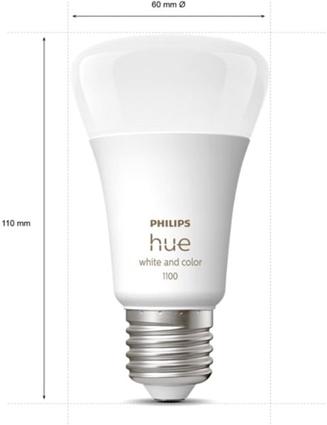 LED žiarovka Philips Hue White and Color Ambiance 9 W 1100 E27 starter kit Technický nákres