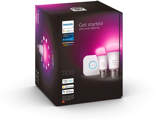 LED izzó Philips Hue White and Color Ambiance 9 W 1100 E27 starter kit + Hue Tap Dial Switch Black Csomagolás/doboz
