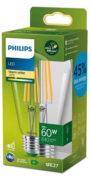 LED izzó Philips LED 60 W, ST64, E27, 2700 K, CL UE SRT4 ...