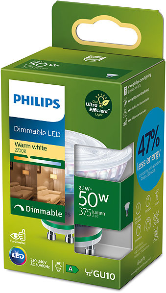 LED-Birne Philips LED 50W GU10 WH 36D DIM UE SRT4 ...