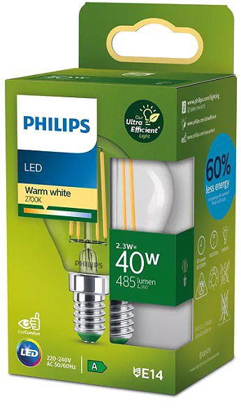 LED žiarovka Philips LED 40W P45 E14 2700K CL UE SRT4 ...