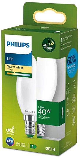 LED-Birne Philips LED 40W B35 E14 2700K FR UE SRT4 ...