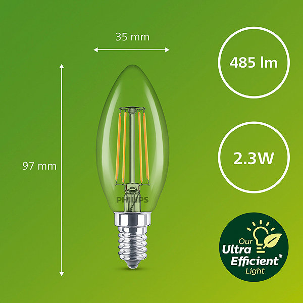 LED Bulb Philips 40W B35 E14 2700K CL UE 2PF/SRT ...