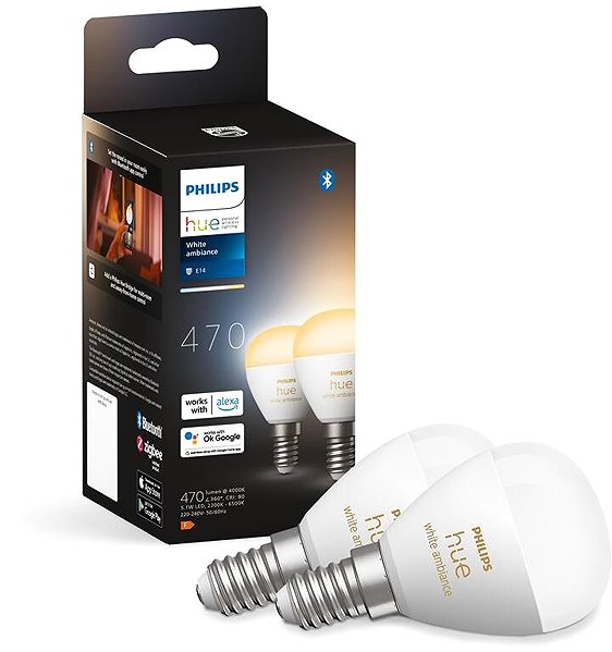 LED-Birne Philips Hue White Ambiance 5,1 W E14 Tropfenform 2 Stück ...
