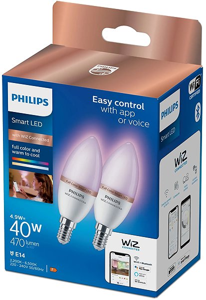 LED žiarovka Philips Smart LED WFB 40 W C37 E14 922-65 RGB 2PF/6 ...