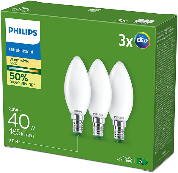 LED izzó Philips LED CLA 40W B35 E14 WW FR ND UE ...