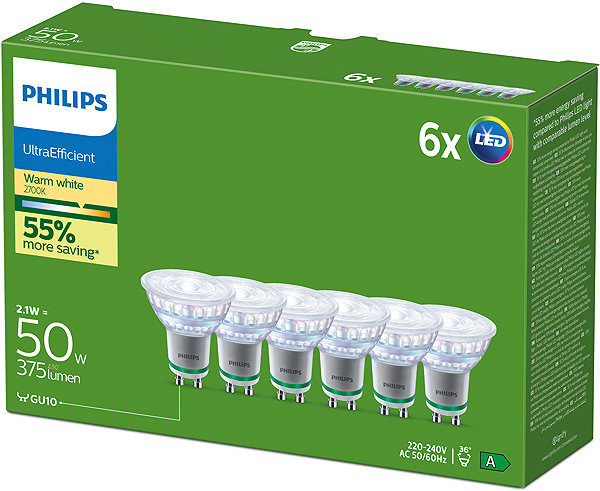 LED-Birne Philips LED CLA 50 W GU10 WW 36D ND UE 6CT/4 EC ...