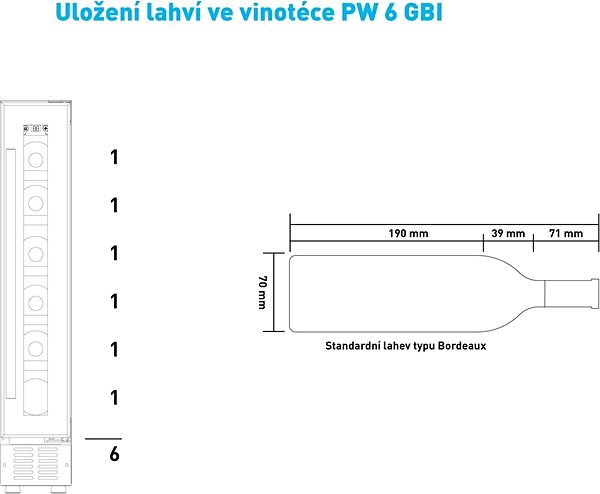 Vínotéka PHILCO PW 6 GBI Jednozónová vinotéka Technický nákres