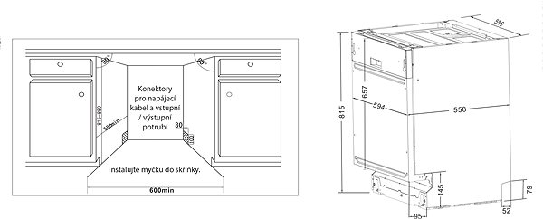 Vstavaná umývačka riadu PHILCO PD 1467 EBIT Technický nákres