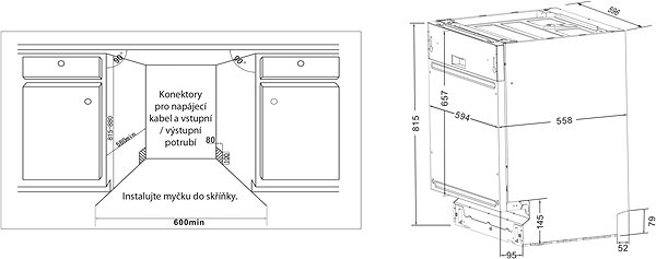 Vstavaná umývačka riadu PHILCO PDI 1567 DBIT Technický nákres
