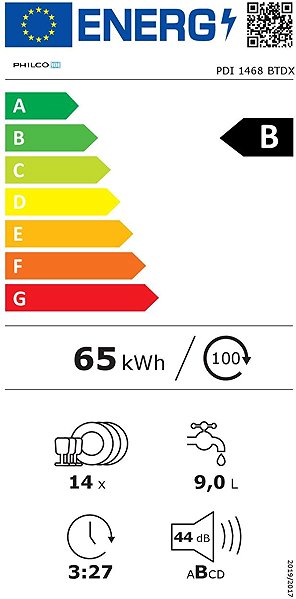 Dishwasher PHILCO PDI 1468 BTDX dishwasher Energy label