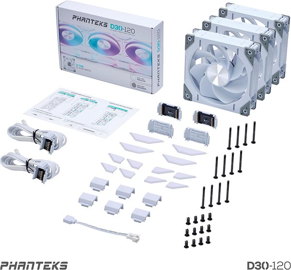 PC-Lüfter Phanteks D30 PWM Reverse Airflow D-RGB 3pack 120mm White Packungsinhalt