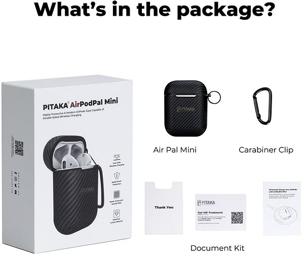 Fülhallgató tok Pitaka AirPal Mini Fine Grained AirPods Csomag tartalma