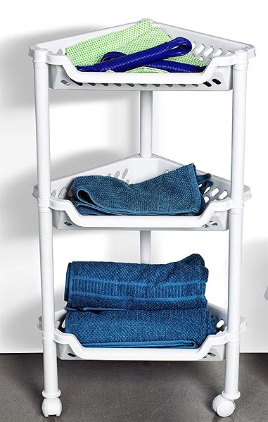 Shelving Unit Plast Team Corner mobile shelf, 3 baskets, white ...