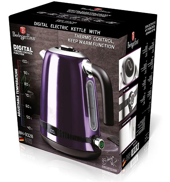 Electric Kettle BERLINGERHAUS Kettle with temperature control 1,7 l Purple Metallic Line ...