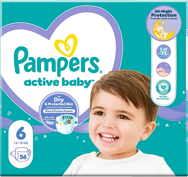 Eldobható pelenka PAMPERS Active Baby 6 (56 db), 13-18 kg ...