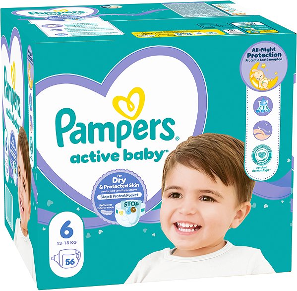 Eldobható pelenka PAMPERS Active Baby 6 (56 db), 13-18 kg ...