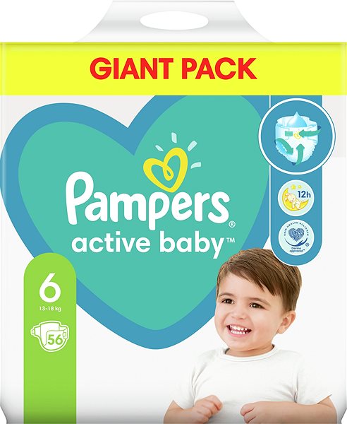 Eldobható pelenka PAMPERS Active Baby 6-os méret (56 db), 13-18 kg Képernyő