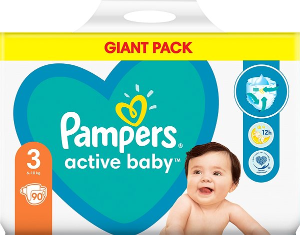 Jednorazové plienky PAMPERS Active Baby veľkosť 3 (90 ks) 6 – 10 kg Screen
