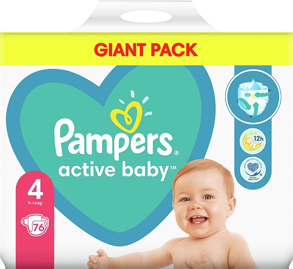 Eldobható pelenka PAMPERS Active Baby 4-es méret (76 db) 9-14 kg Képernyő
