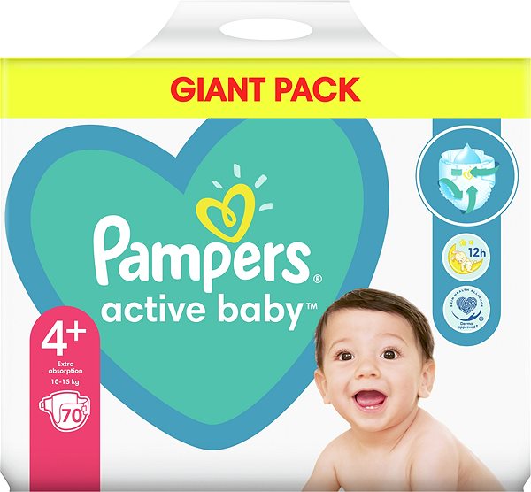 Detské plienky PAMPERS Active Baby veľ. 4+ (70 ks) 10 – 15 kg Screen