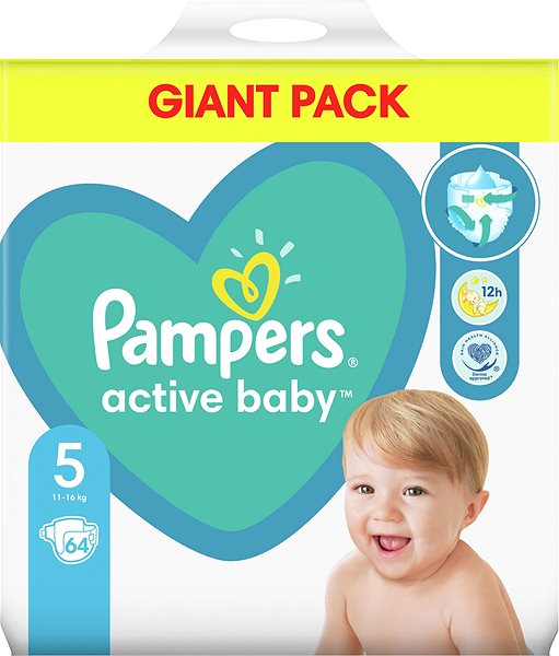 Eldobható pelenka PAMPERS Active Baby 5-ös méret (64 db) 11-16 kg Képernyő