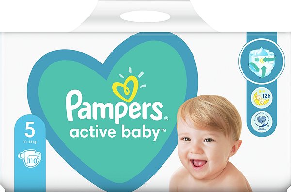 Eldobható pelenka PAMPERS Active Baby 5-ös méret (110 db) Képernyő