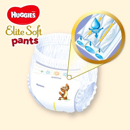 Plienkové nohavičky HUGGIES Elite Soft Pants veľ. 5 Mega Box (38 ks) Vlastnosti/technológia