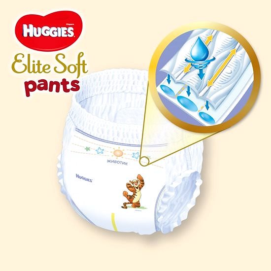 Plienkové nohavičky HUGGIES Elite Soft Pants XXL veľ. 6  Mega Box (2× 32 ks) Vlastnosti/technológia